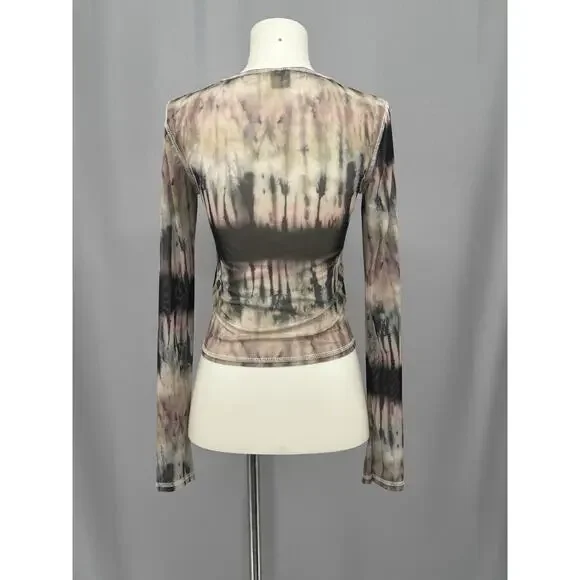 Urban Outfitters Shirt Womens Small Gray Womens Tie-Dye Mesh Top Y2K Cropped 90s - Picture 3 of 11